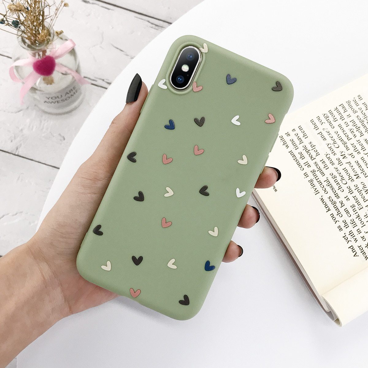 Coque Silicone IPhone Motif Cœur Amour - Compatible IPhone 15/14/13/12 Pro Max, Anti-rayure, Charge Sans Fil Qi