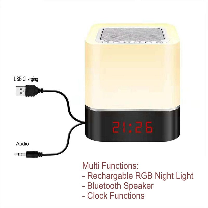 Haut-parleur Veilleuse Avec Lumières Colorées - Bluetooth, Radio FM, Horloge, Pour Ado/chambre