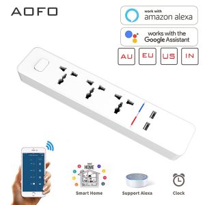 Multiprise intelligente AOFO WiFi Compatible avec Alexa,Google Home, avec 2 Ports de charge USB et 4 prises secteur intelligentes universelles