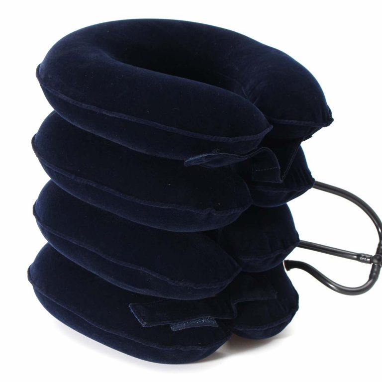 Coussin De Traction Cervicale Gonflable Avec Pompe | Minerve Portable Pour Le Cou | Masque De Sommeil En Satin | Soulagement Des Douleurs Cervicales à La Maison Ou En Voyage