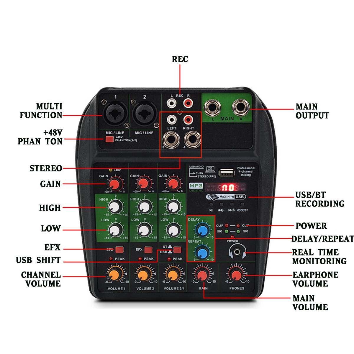 Table De Mixage XTUGA CT120 12 Canaux USB Bluetooth MP3 - Interface Audio DJ Avec Effets