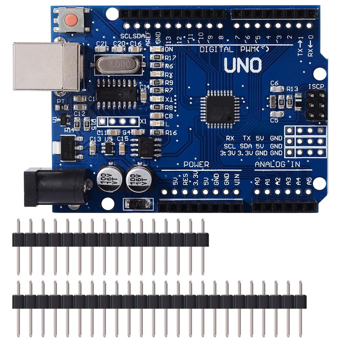 Carte UNO R3 Pour Arduino Avec Câble USB - 32K Flash, 16MHz, 14 Broches Numériques, Parfaite Pour Projets DIY