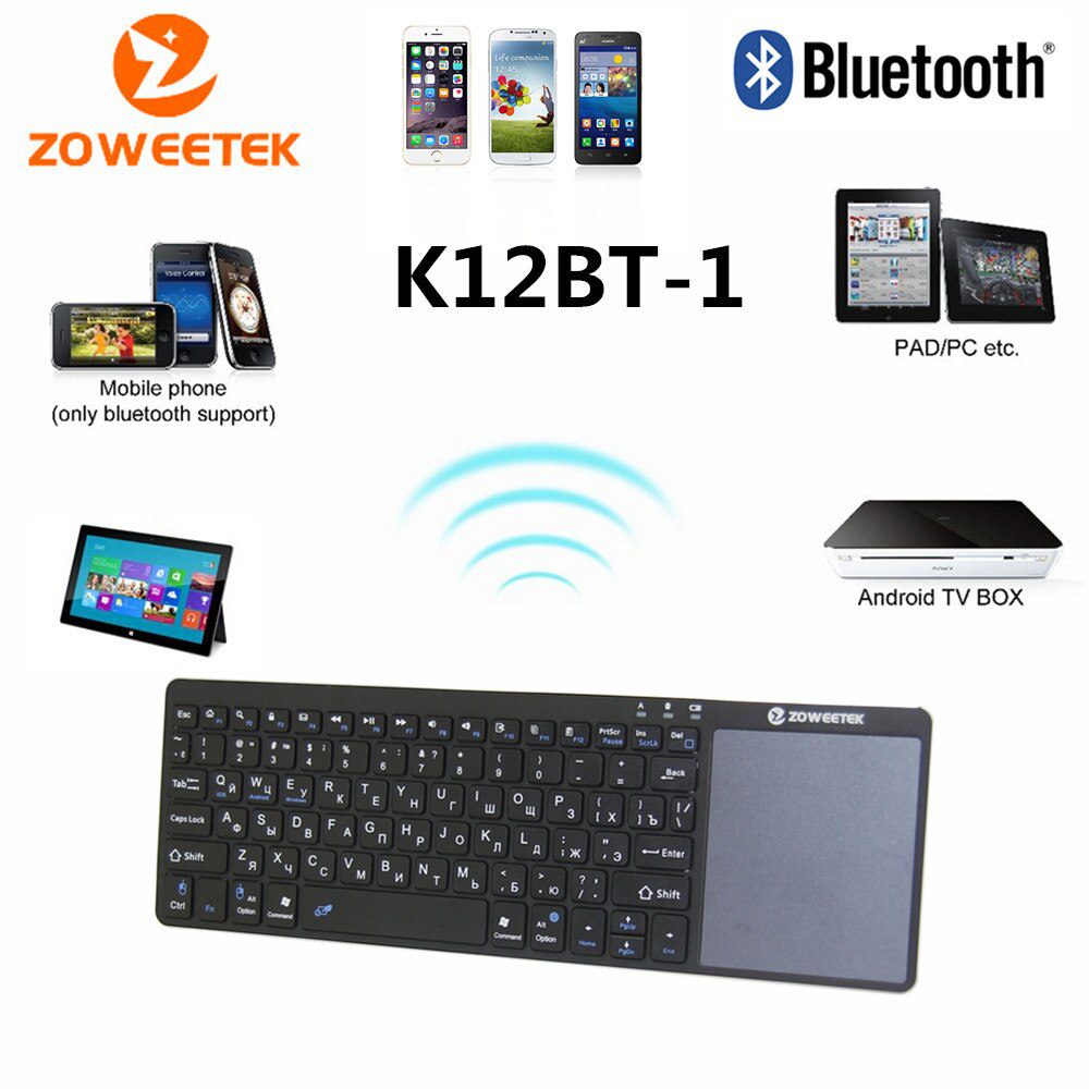 Zoweetek k12bt-1 Mini Wireless Bluetooth Keyboard Russian English Spanish Touchpad For Smart Tv Box Pc Android Phone Pad
