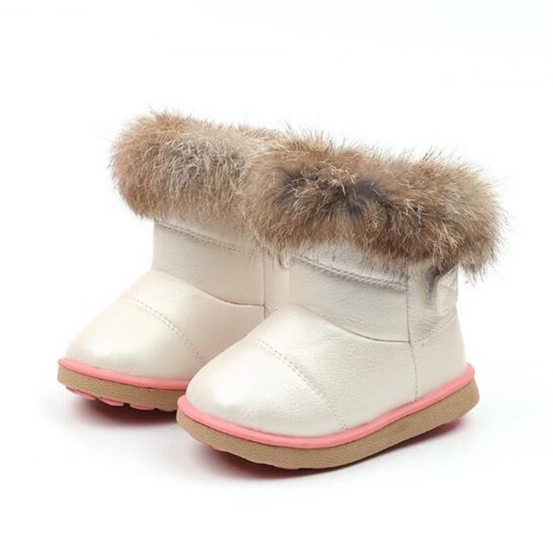 Filles bottes de neige hiver chaud mode bottes enfants fourrure de lapin fond souple chaussures en coton enfant en bas âge blanc