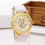 Foloy montre pour hommes bracelet en cuir synthétique polyuréthane évider analogique alliage Quartz montres hommes montre horloge