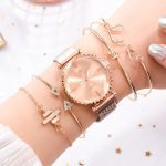 Mode Style 5 pièces/ensemble femmes montres or Rose magnétique dames montre robe Simple montre et Bracelet ensemble femmes Zegarek Damski