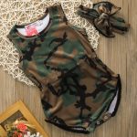 Barboteuse pour nouveau-né | 2 pièces, vêtements d'été, sans manches, Camouflage, body, bandeau, combinaison pour enfants
