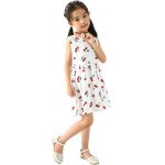 Mode filles robe sans manches enfants impression ceinturée patineuse fête âge 1-7 été robes pour enfants vêtir avec ruban noeud mignon