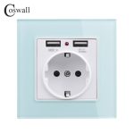 COSWALL 2020 prise de courant murale mise à la terre 16A prise électrique Standard de l'ue avec 2100mA double Port de chargeur USB pour Mobile