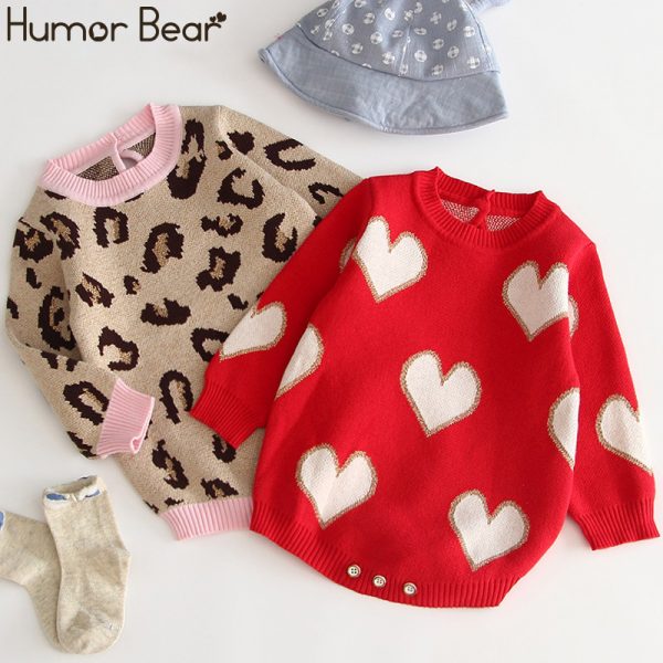 Humor ours bébé 2019 automne hiver modèles infantile barboteuse enveloppes Polka Lotus feuille col tricot bébé vêtements