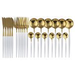 24pcs Gold Dinnerware Set 18/10 Stainless Steel Tableware Set Knife Fork Spoon Flatware Set Dishwasher Safe Cutlery Set Gift Box