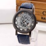 Foloy montre pour hommes bracelet en cuir synthétique polyuréthane évider analogique alliage Quartz montres hommes montre horloge