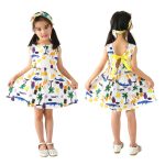 Mode filles robe sans manches enfants impression ceinturée patineuse fête âge 1-7 été robes pour enfants vêtir avec ruban noeud mignon