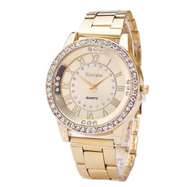 Montres en acier inoxydable exquis montre femmes strass luxe montre à Quartz décontractée