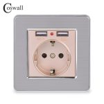 COSWALL 2020 prise de courant murale mise à la terre 16A prise électrique Standard de l'ue avec 2100mA double Port de chargeur USB pour Mobile