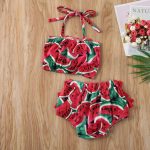 Maillot de bain pour petites filles | Ensemble 2 pièces, imprimé ananas, pastèque, à volants, nœud papillon, pour enfants en bas âge