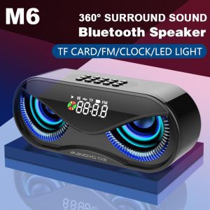 Haut-parleur Bluetooth Cool hibou conception LED Flash Portable sans fil haut-parleur TF carte FM Radio réveil TV basse affichage intelligent M6
