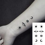 1 PC géométrique planète mode femmes temporaire tatouage autocollant noir Roses conception fleur bras corps Art grand faux tatouage autocollant