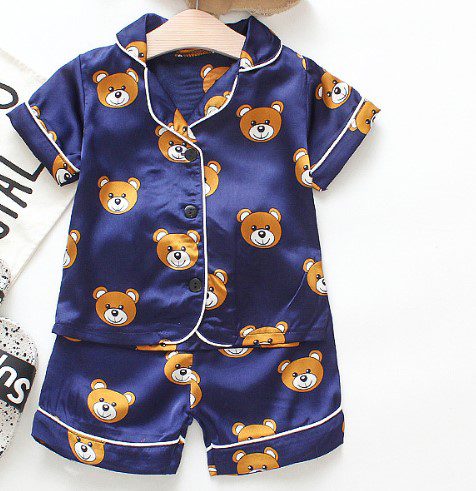 Pyjama d'été en soie pour bébés | Costume ours nouveau-né, vêtements de fille et bambins, ensemble de vêtements de nuit pour garçons, ensemble survêtement pour enfants