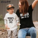 Été famille correspondant t-shirt court maman et fils look imprimer lettres maman garçons vêtements mode t-shirt litte bébé enfants tenues