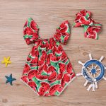 Pudcoco-vêtements pour bébés filles | Nouvelle mode, vêtements pour nouveau-né fille, combinaison avec bandeau, imprimé pastèque, 2 pièces, vêtements d'été