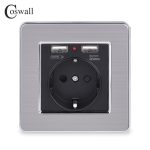 COSWALL 2020 prise de courant murale mise à la terre 16A prise électrique Standard de l'ue avec 2100mA double Port de chargeur USB pour Mobile