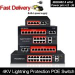 48 V réseau POE commutateur Ethernet avec 8 Ports 10/100 Mbps IEEE 802.3 af/at adapté pour caméra IP/système de caméra AP/CCTV sans fil