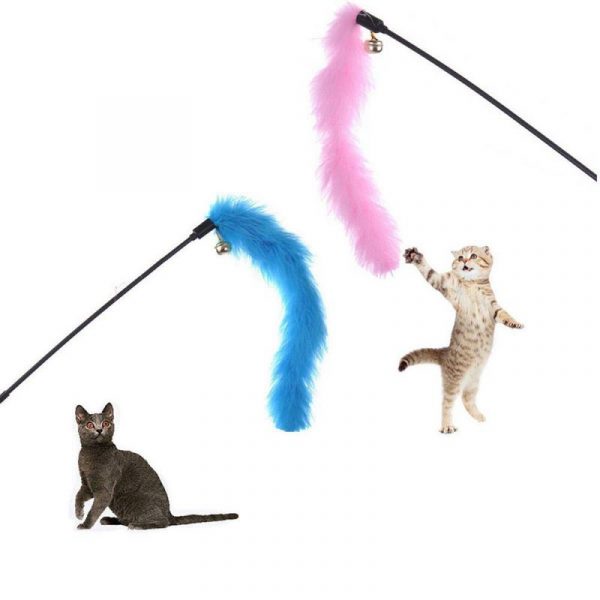 Livraison directe chat interactif jouet bâton plume baguette avec souris Cage jouets en plastique artificiel coloré chat Teaser jouet fournitures pour animaux de compagnie