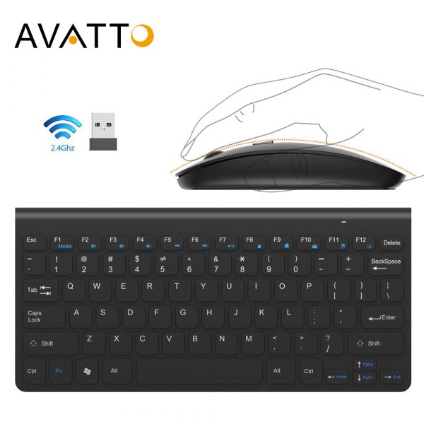 AVATTO 2.4GHz sans fil Mini clavier et souris optique Combo par 1 USB récepteur contrôle pour ordinateur de bureau, ordinateur, ordinateur portable, Smart TV