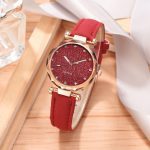 Mode femmes romantique ciel étoilé Montre-Bracelet Bracelet en cuir strass concepteur dames horloge robe Simple Gfit Montre Femme