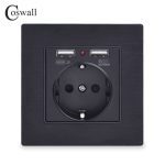 COSWALL 2020 prise de courant murale mise à la terre 16A prise électrique Standard de l'ue avec 2100mA double Port de chargeur USB pour Mobile