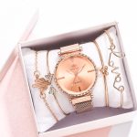 Mode Style 5 pièces/ensemble femmes montres or Rose magnétique dames montre robe Simple montre et Bracelet ensemble femmes Zegarek Damski