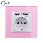 COSWALL 2020 prise de courant murale mise à la terre 16A prise électrique Standard de l'ue avec 2100mA double Port de chargeur USB pour Mobile