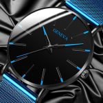 Montre minimaliste pour hommes de mode de luxe ultra-mince noir en acier inoxydable maille bracelet montre hommes d'affaires décontracté quartz horloge