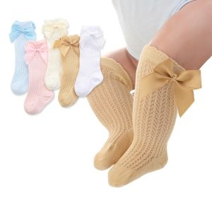 Bébé nourrissons enfants bambins filles garçons genou chaussettes hautes collants jambières ruban nœud solide coton Stretch mignon belle 0-3Y