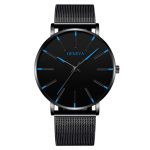 Montre minimaliste pour hommes de mode de luxe ultra-mince noir en acier inoxydable maille bracelet montre hommes d'affaires décontracté quartz horloge