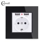 COSWALL 2020 prise de courant murale mise à la terre 16A prise électrique Standard de l'ue avec 2100mA double Port de chargeur USB pour Mobile