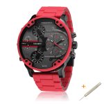 Cagarny 57mm 3D grand cadran rouge montre hommes de luxe en acier Silicone bracelet hommes montre-bracelet montre à Quartz décontractée militaire Relogio Masculino