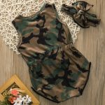 Barboteuse pour nouveau-né | 2 pièces, vêtements d'été, sans manches, Camouflage, body, bandeau, combinaison pour enfants