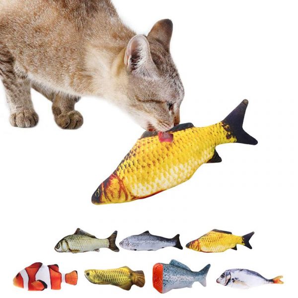 Animal de compagnie doux en peluche 3D poisson forme chat jouet interactif cadeaux poisson cataire jouets peluche oreiller poupée Simulation poisson jouant jouet pour animal de compagnie