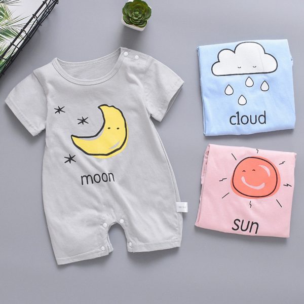 0-18M nouveau-né bébé vêtements nouveau-né bébé garçon fille à manches courtes combinaison soleil nuage lune impression barboteuses salopette pour enfants