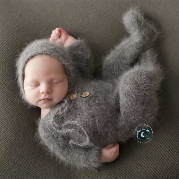 Accessoires de photographie barboteuse à pieds pour nouveau-nés | Body fait à la main, tenues de fils de vison avec bonnet, accessoires de photographie pour bébés