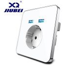 Jiubei panneau de verre en cristal blanc 2A double Port USB adaptateur de chargeur mural prise de charge avec adaptateur mural usb prise de courant ue Pow