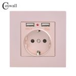 COSWALL 2020 prise de courant murale mise à la terre 16A prise électrique Standard de l'ue avec 2100mA double Port de chargeur USB pour Mobile