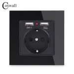 COSWALL 2020 prise de courant murale mise à la terre 16A prise électrique Standard de l'ue avec 2100mA double Port de chargeur USB pour Mobile