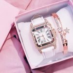 Femmes diamant montre étoilé carré cadran Bracelet montres ensemble dames Bracelet en cuir Quartz montre-Bracelet femme horloge Zegarek Damski
