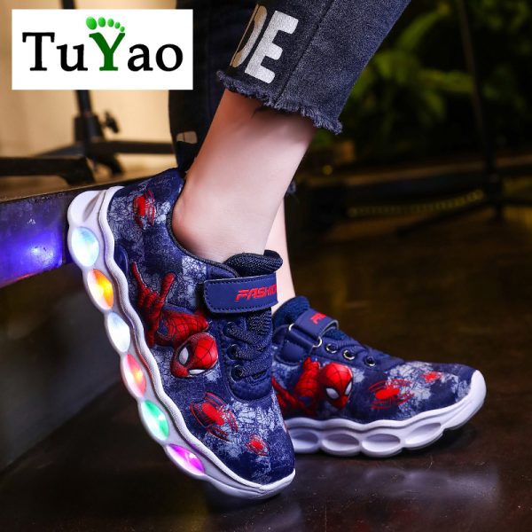 Chaussures de sport pour garçons et filles | 2020, baskets lumineuses et éclairantes, design de dessin animé Spiderman, chaussures de course pour enfants