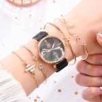 Mode Style 5 pièces/ensemble femmes montres or Rose magnétique dames montre robe Simple montre et Bracelet ensemble femmes Zegarek Damski