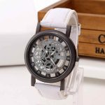 Foloy montre pour hommes bracelet en cuir synthétique polyuréthane évider analogique alliage Quartz montres hommes montre horloge