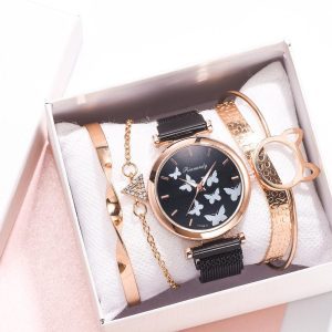 5 pièces ensemble femmes montre aimant boucle femmes papillon montres de luxe dames Quartz montres Bracelet ensemble horloge Reloj Mujer